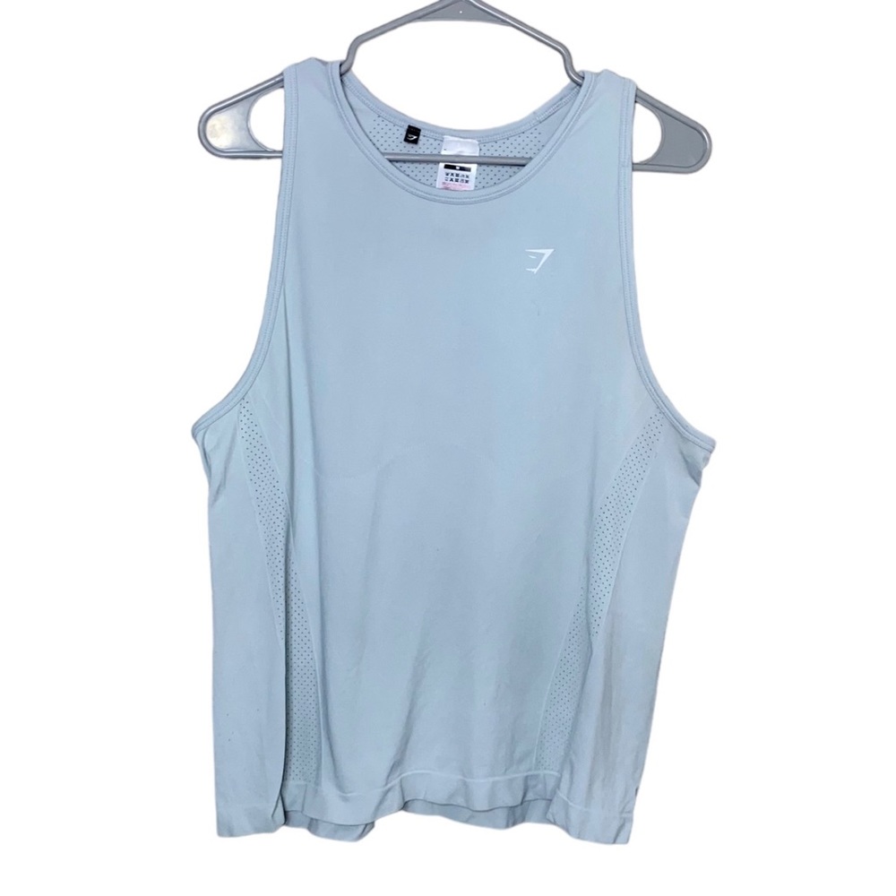 Gymshark Men’s Grey Silver Tank Top Medium Perforated Ventilated Back